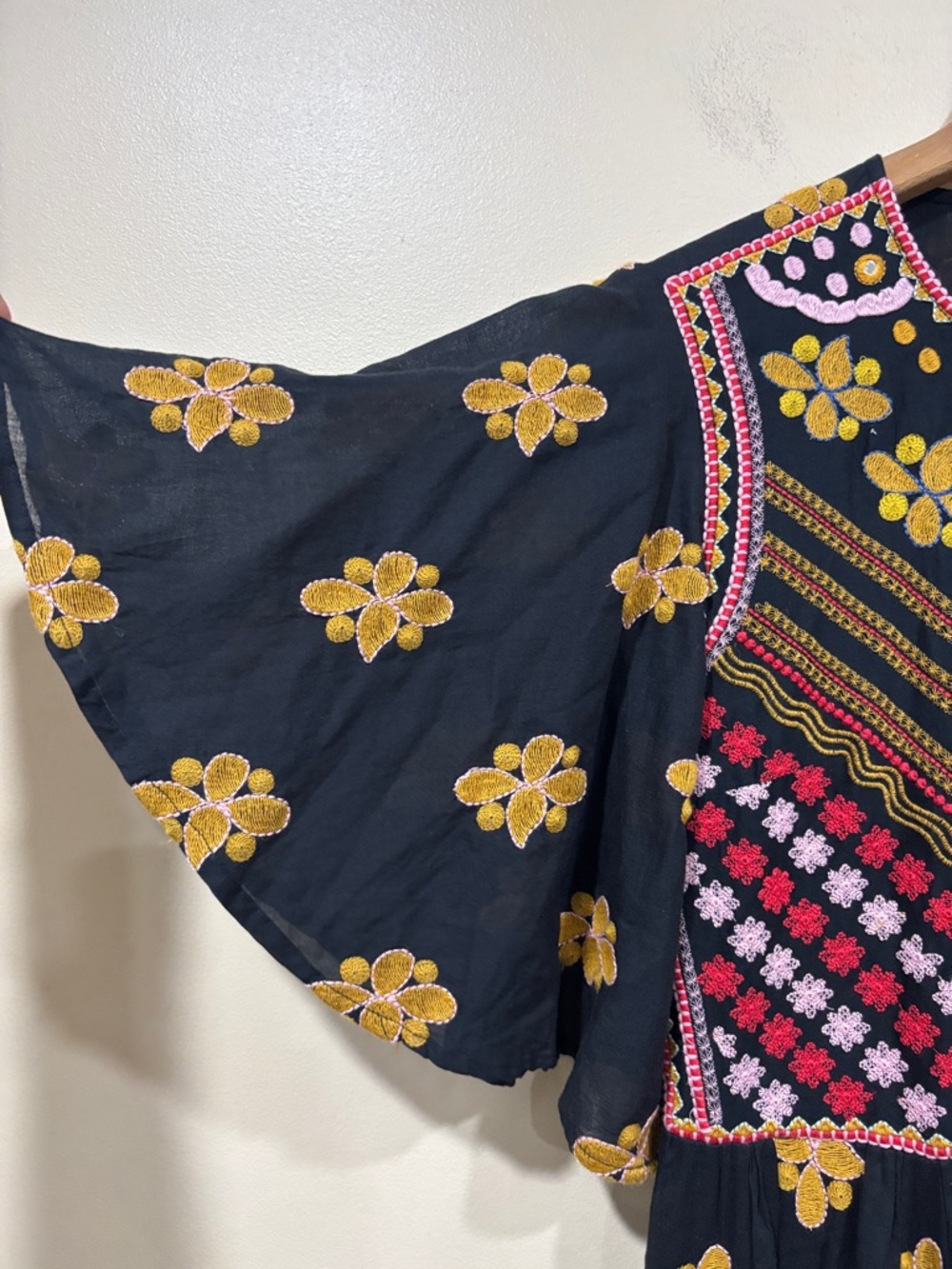 Oliphant Black Maxi Dress with Mustard Floral & Multicolor Embroidery - Picture 12 of 15